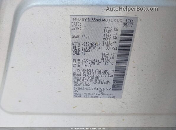 5N1DR2MN5JC605667 2018 NISSAN PATHFINDER Silver 