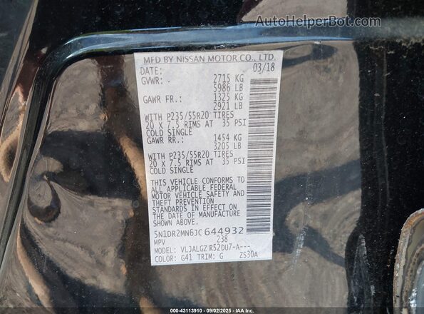 5N1DR2MN6JC644932 2018 NISSAN PATHFINDER Black Вид підкапотного простору