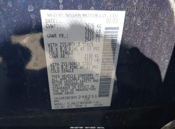 5N1DR3BC8PC246251 2023 NISSAN PATHFINDER Blue 