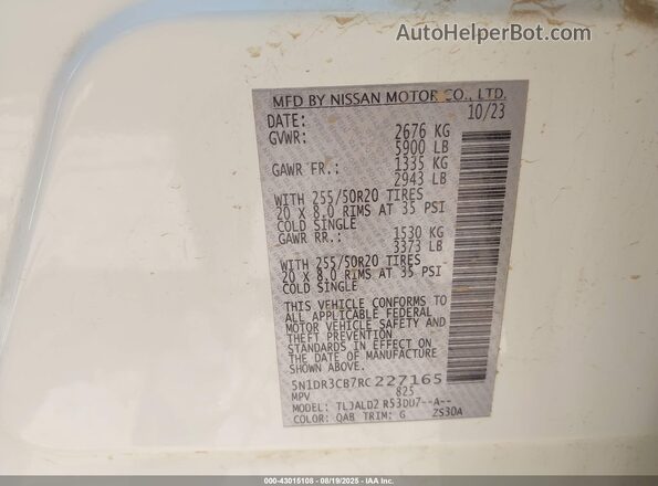 5N1DR3CB7RC227165 2024 NISSAN PATHFINDER Белый 