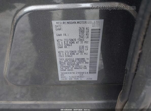 5N1DR3CB7RC240854 2024 NISSAN PATHFINDER Серый 