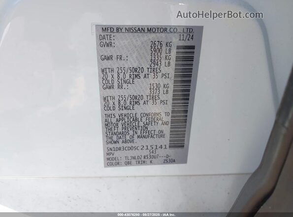 5N1DR3CD0SC215141 2025 NISSAN PATHFINDER White Շարժիչի բաժամունքի տեսք