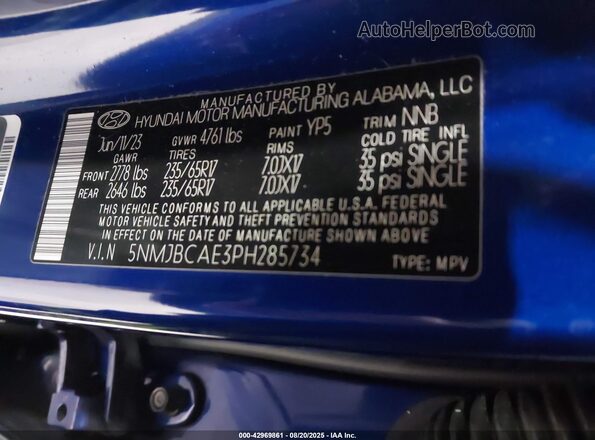 5NMJBCAE3PH285734 2023 HYUNDAI TUCSON Blue 