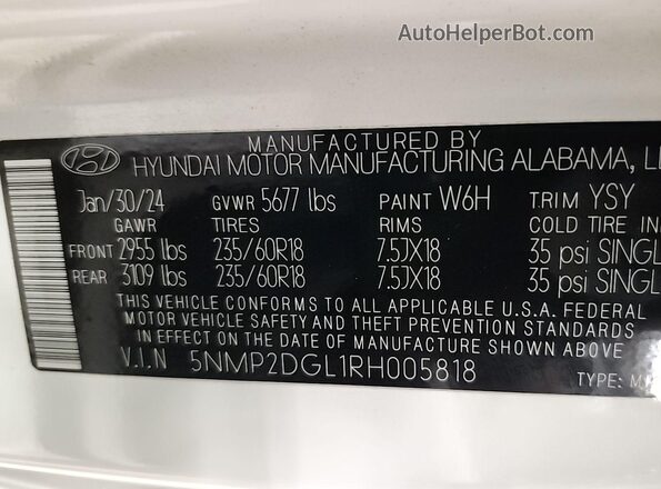5NMP2DGL1RH005818 2024 HYUNDAI SANTA FE  Передня ліва чверть