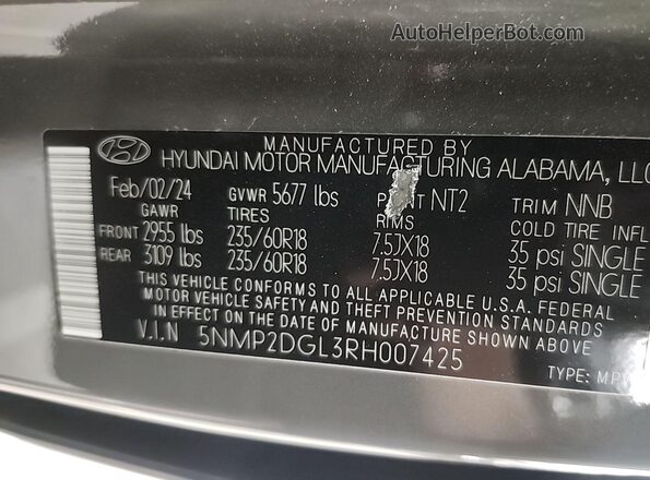5NMP2DGL3RH007425 2024 HYUNDAI SANTA FE  