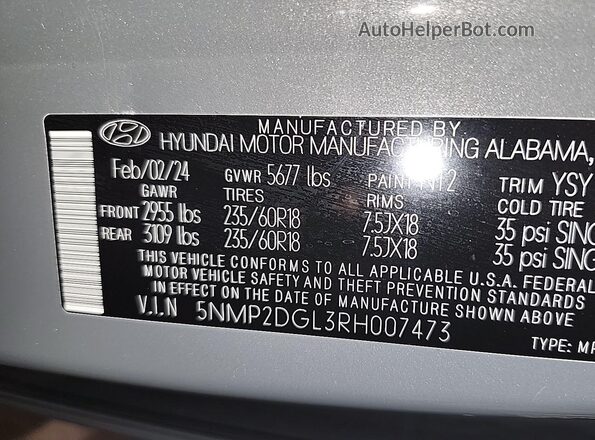 5NMP2DGL3RH007473 2024 HYUNDAI SANTA FE  Dashboard view