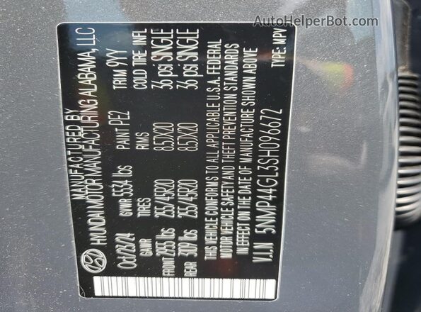 5NMP44GL3SH096672 2025 HYUNDAI SANTA Gray VIN կոդի պիտակի տեսք