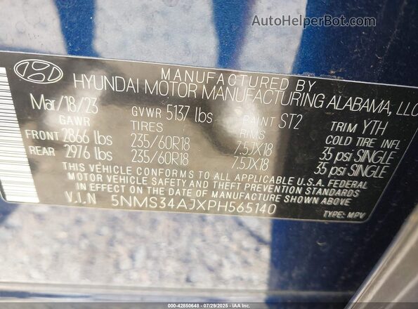 5NMS34AJXPH565140 2023 HYUNDAI SANTA FE Blue Engine compartment view
