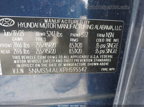 5NMS54ALXPH595542 2023 HYUNDAI SANTA FE CALLIGRAPHY Blue Вид підкапотного простору