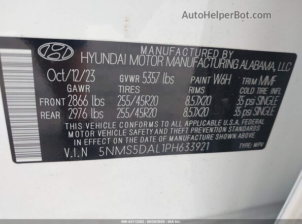 5NMS5DAL1PH633921 2023 HYUNDAI SANTA FE CALLIGRAPHY White 