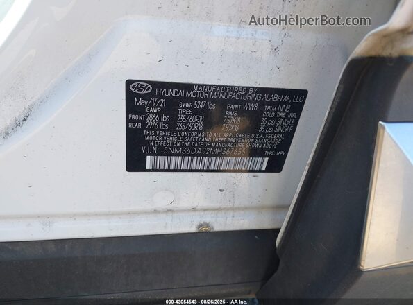 5NMS6DAJ2MH367655 2021 HYUNDAI SANTA FE White Вид підкапотного простору