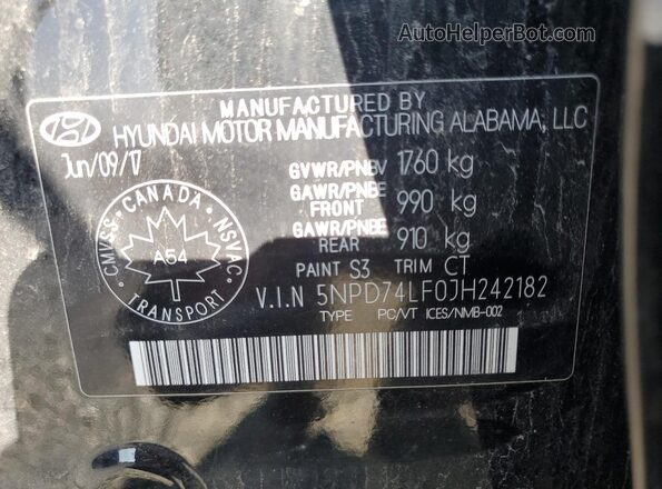 5NPD74LF0JH242182 2018 HYUNDAI ELANTRA Черный 