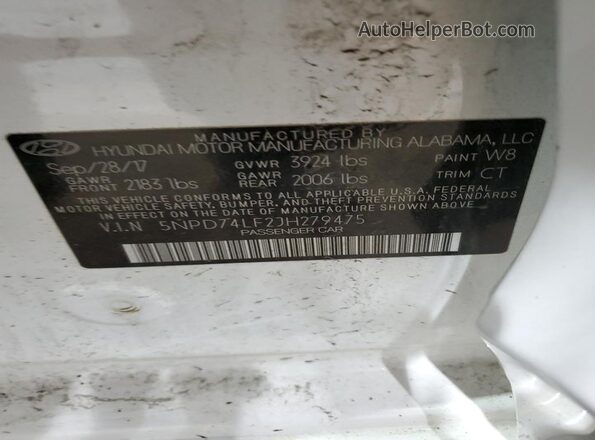 5NPD74LF2JH279475 2018 HYUNDAI ELANTRA White 