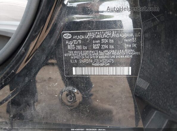 5NPD74LF2LH525475 2020 HYUNDAI ELANTRA Black Widok komory silnika