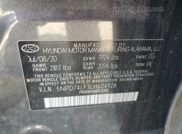5NPD74LF3LH604928 2020 HYUNDAI ELANTRA Серый Вид подкапотного пространства