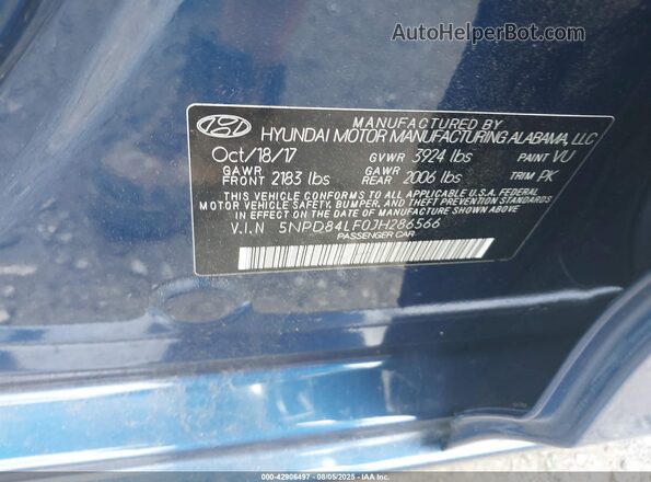 5NPD84LF0JH286566 2018 HYUNDAI ELANTRA Blue 