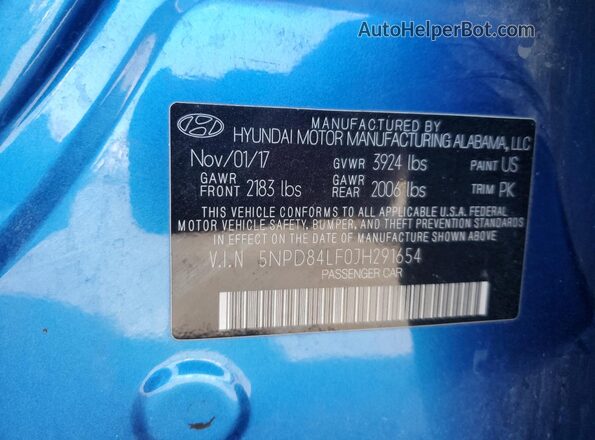 5NPD84LF0JH291654 2018 HYUNDAI ELANTRA Blue 