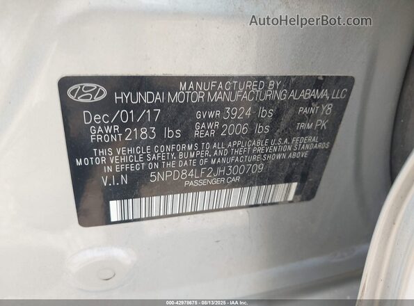 5NPD84LF2JH300709 2018 HYUNDAI ELANTRA Silver 