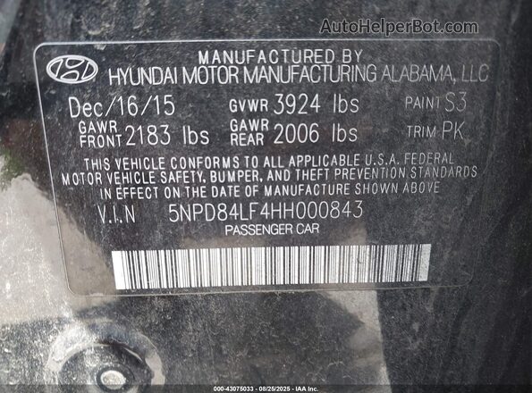 5NPD84LF4HH000843 2017 HYUNDAI ELANTRA Black 
