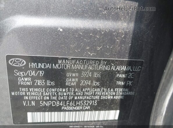 5NPD84LF6LH532913 2020 HYUNDAI ELANTRA Gray Вид підкапотного простору