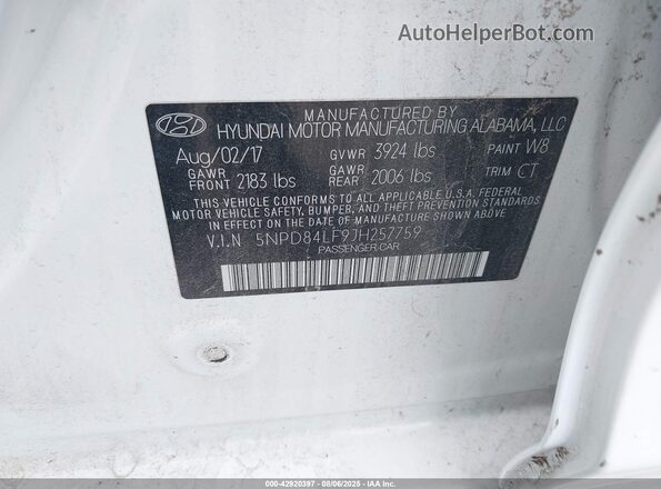 5NPD84LF9JH257759 2018 HYUNDAI ELANTRA White Շարժիչի բաժամունքի տեսք