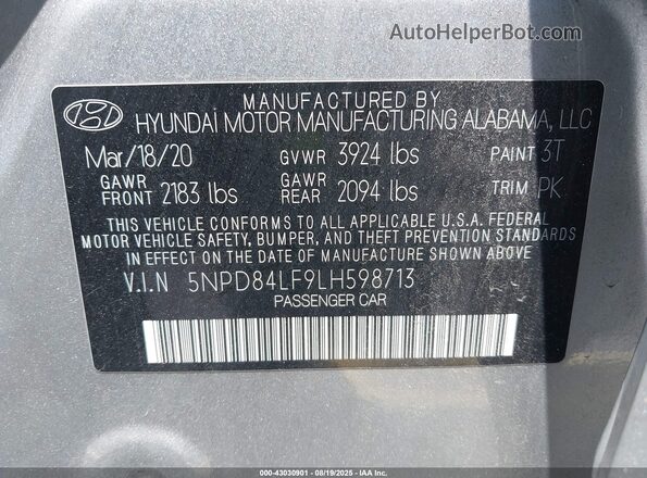 5NPD84LF9LH598713 2020 HYUNDAI ELANTRA Silver Engine compartment view