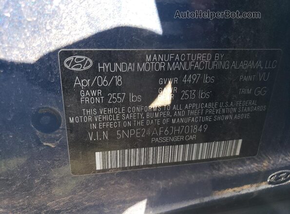 5NPE24AF6JH701849 2018 HYUNDAI SONATA Синий 