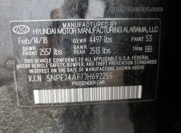 5NPE24AF7JH692255 2018 HYUNDAI SONATA Black 