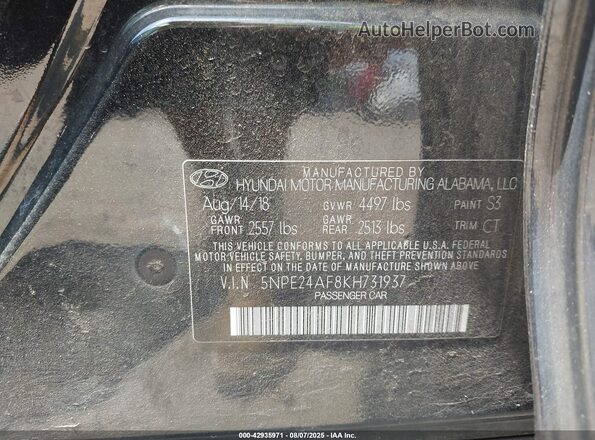 5NPE24AF8KH731937 2019 HYUNDAI SONATA Black Вид підкапотного простору