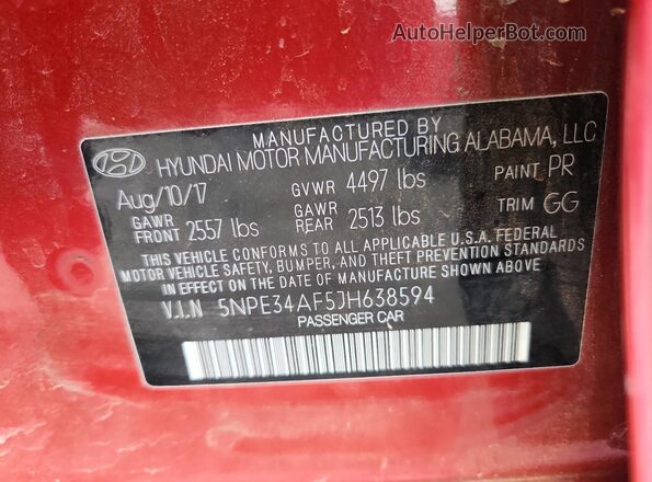 5NPE34AF5JH638594 2018 HYUNDAI SONATA Red 