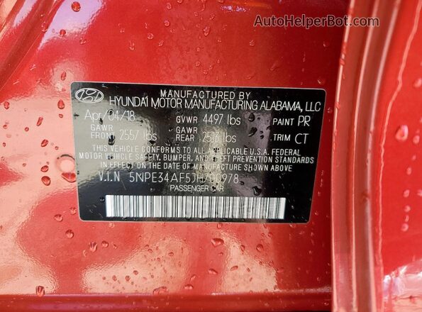 5NPE34AF5JH700978 2018 HYUNDAI SONATA Красный 