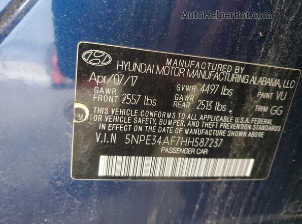 5NPE34AF7HH587237 2017 HYUNDAI SONATA Blue 