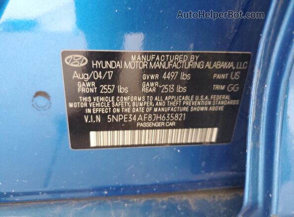 5NPE34AF8JH635821 2018 HYUNDAI SONATA Blue 
