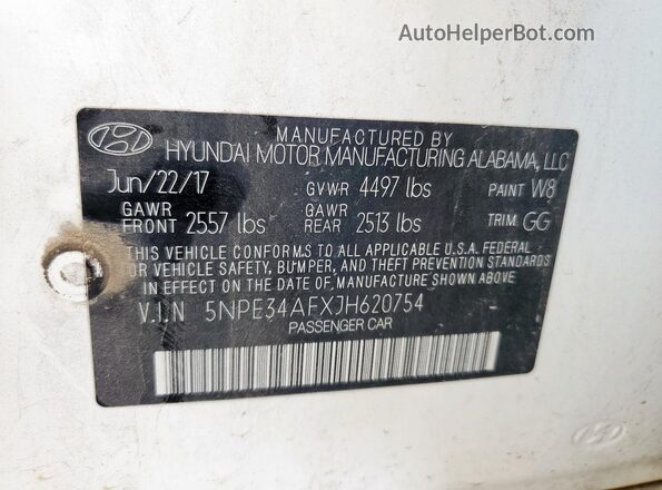 5NPE34AFXJH620754 2018 HYUNDAI SONATA Белый 