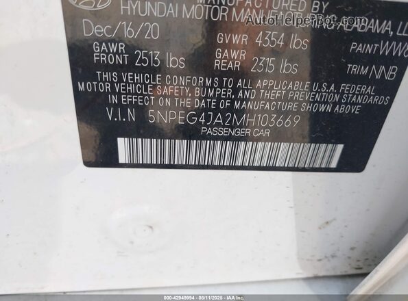 5NPEG4JA2MH103669 2021 HYUNDAI SONATA White ძრავის განყოფილების ხედი