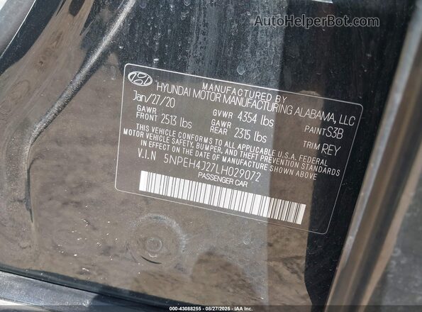 5NPEH4J27LH029072 2020 HYUNDAI SONATA Black Engine compartment view