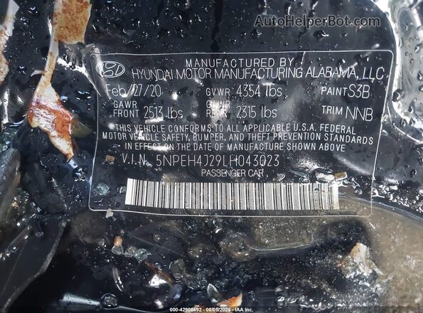 5NPEH4J29LH043023 2020 HYUNDAI SONATA Black Շարժիչի բաժամունքի տեսք