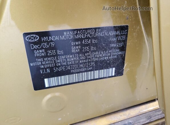 5NPEJ4J20LH012375 2020 HYUNDAI SONATA Yellow Engine compartment view