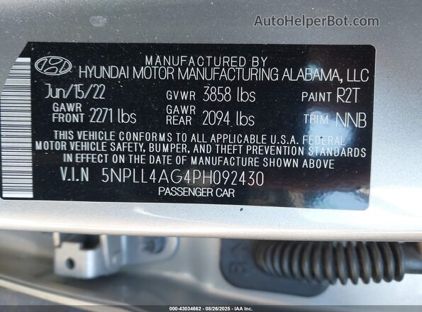 5NPLL4AG4PH092430 2023 HYUNDAI ELANTRA Silver Vista del compartimento del motor