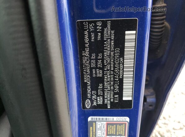 5NPLL4AG8MH029830 2021 HYUNDAI ELANTRA Blue ძრავის განყოფილების ხედი