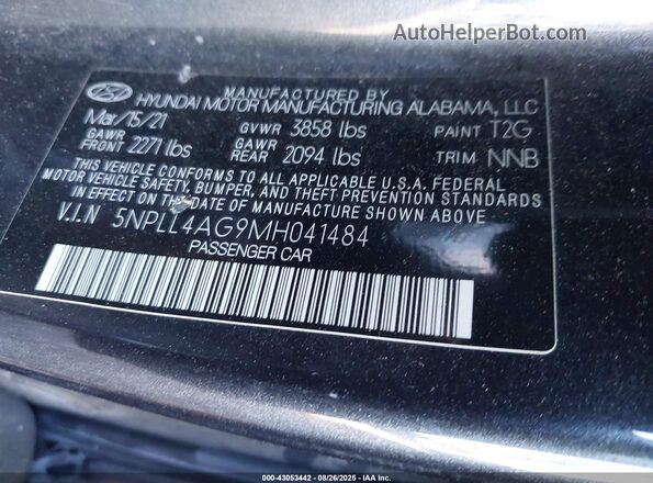 5NPLL4AG9MH041484 2021 HYUNDAI ELANTRA Gray 