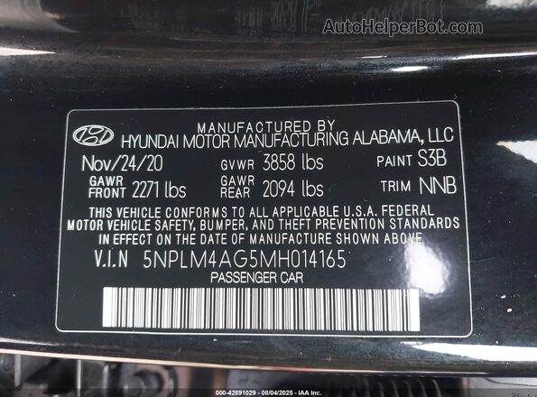 5NPLM4AG5MH014165 2021 HYUNDAI ELANTRA Black 