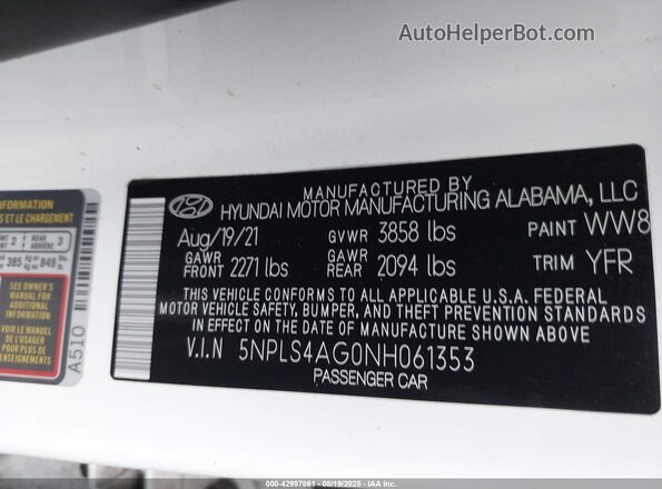 5NPLS4AG0NH061353 2022 HYUNDAI ELANTRA White 