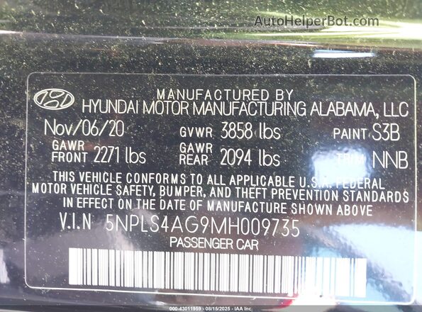 5NPLS4AG9MH009735 2021 HYUNDAI ELANTRA Black Engine compartment view