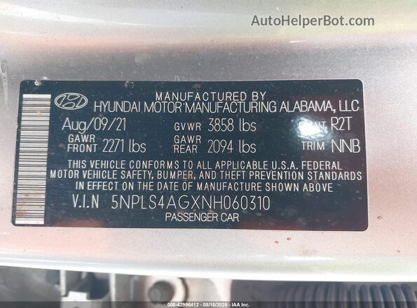 5NPLS4AGXNH060310 2022 HYUNDAI ELANTRA Silver 