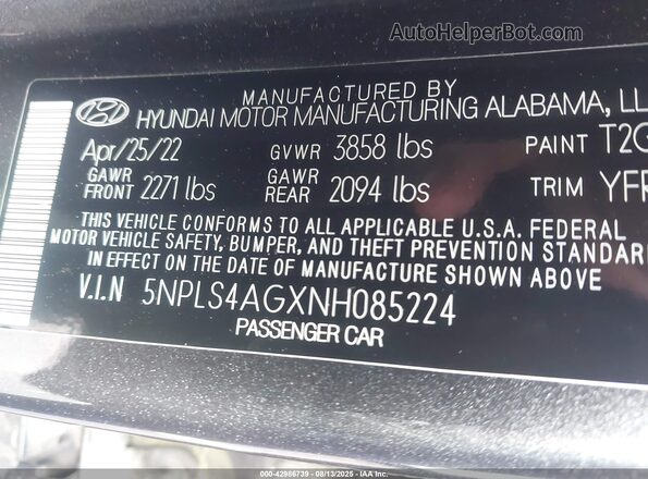 5NPLS4AGXNH085224 2022 HYUNDAI ELANTRA Серый Вид подкапотного пространства