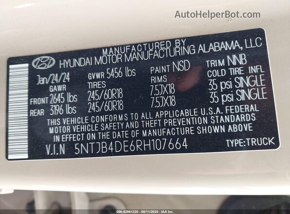 5NTJB4DE6RH107664 2024 HYUNDAI SANTA CRUZ Желто-коричневый Вид подкапотного пространства
