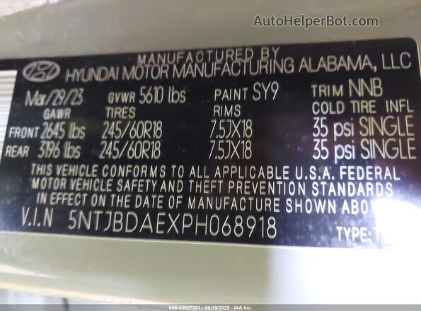 5NTJBDAEXPH068918 2023 HYUNDAI SANTA CRUZ Зеленый Вид подкапотного пространства