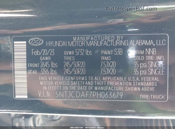 5NTJCDAF7PH063679 2023 HYUNDAI SANTA CRUZ Black Вид підкапотного простору