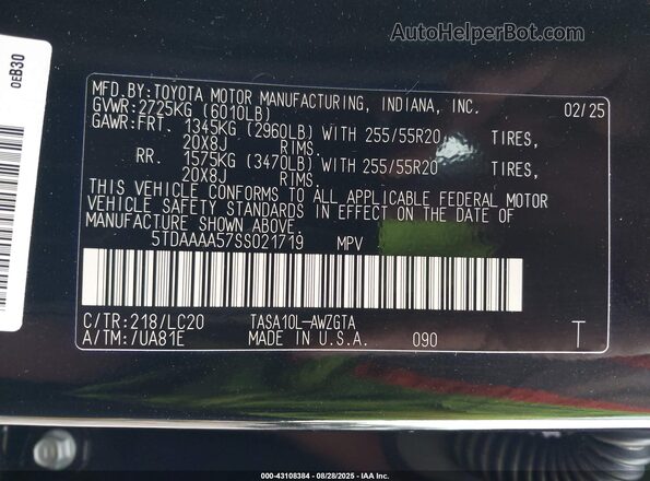 5TDAAAA57SS021719 2025 TOYOTA LIMITED Black Engine compartment view